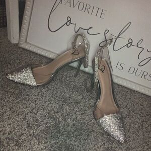 Elegant Silver Rhinestone Heels